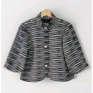 Trina Turk Women's Size 10 Black Tan Striped Jacket Made in USA 3/4 Sleeve